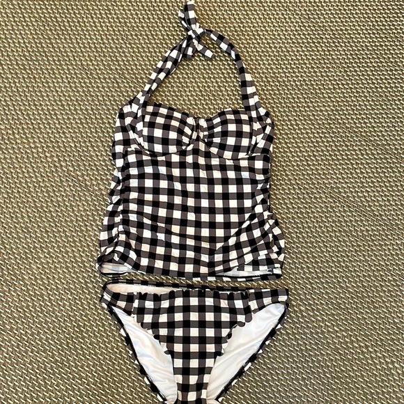 Loft Beach Gingham Ruched Halter Tankini Top & Bottom - Picture 2 of 7